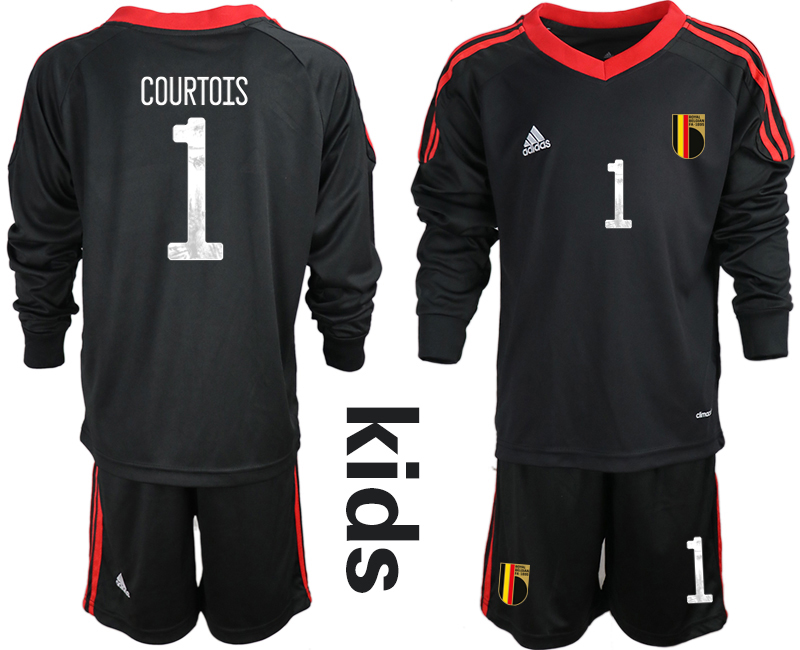 Youth 2021 European Cup Belgium black Long sleeve goalkeeper #1 Soccer Jersey